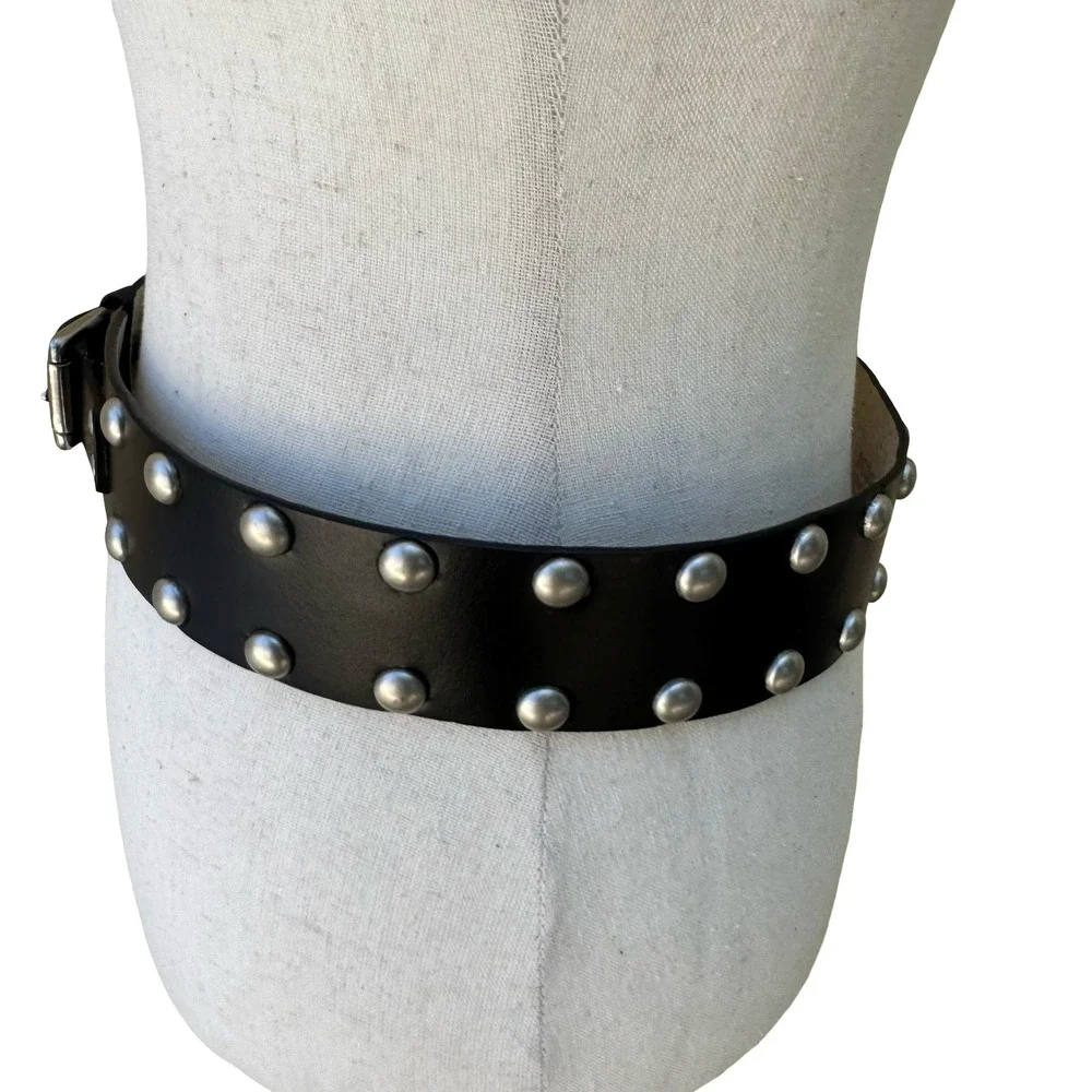 No Boundaries Punk Grunge Goth Black Studded Leather Belt Silver Dome Studs S/M
